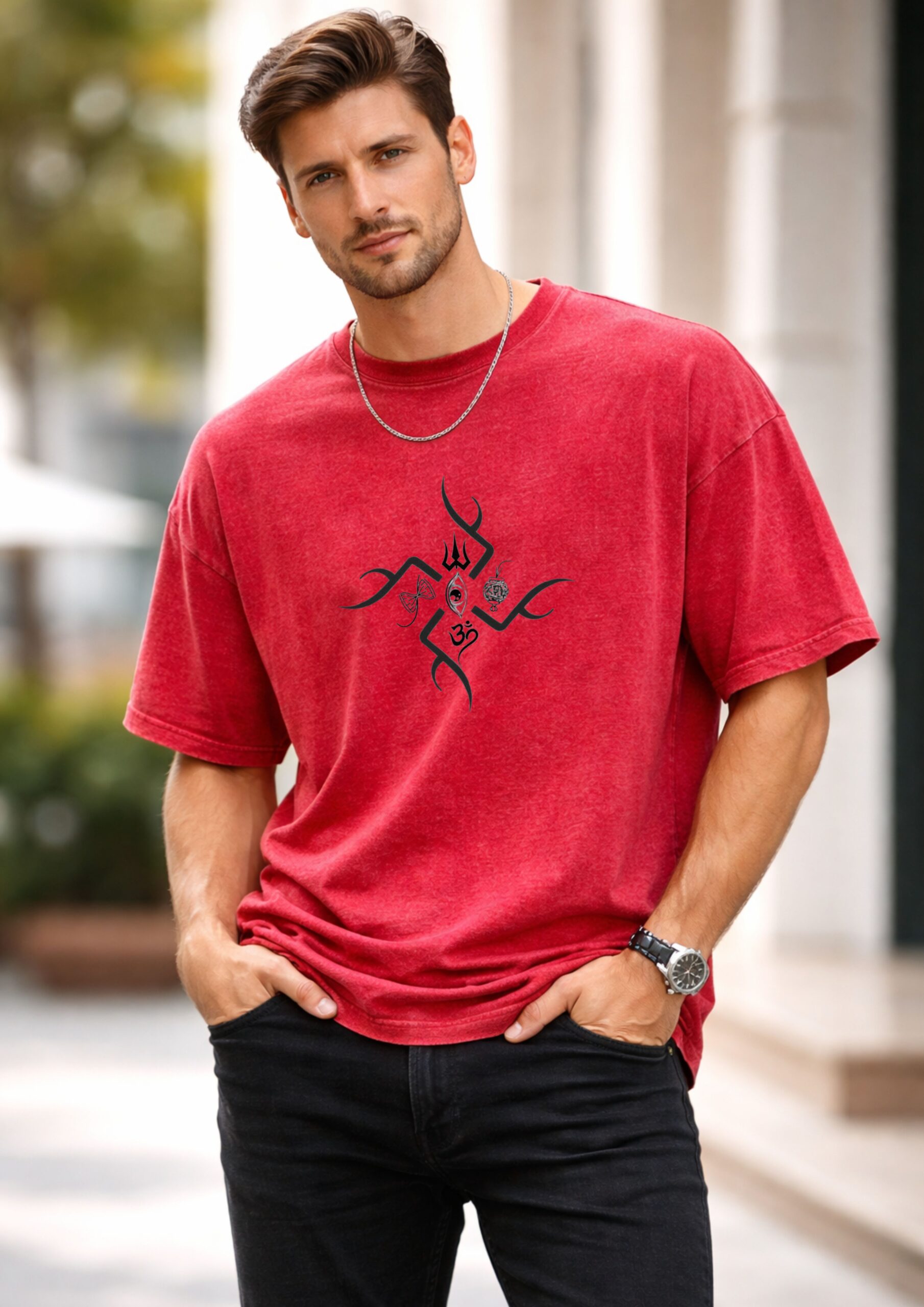 Men’s Oversized 240 GSM Shiva Printed Acid Wash T-Shirt  – Premium Cotton Streetwear | Baggy Fit Graphic Printed T Shirt for Men
