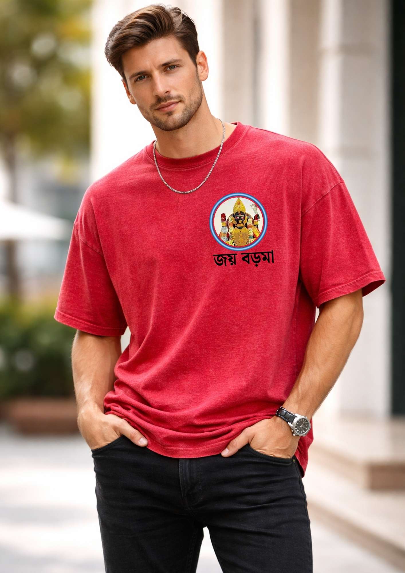 Men’s Oversized 240 GSM Adiyogi Printed T-Shirt – Premium Cotton Baggy Fit Streetwear | Graphic Shiva Print Round Neck Tee