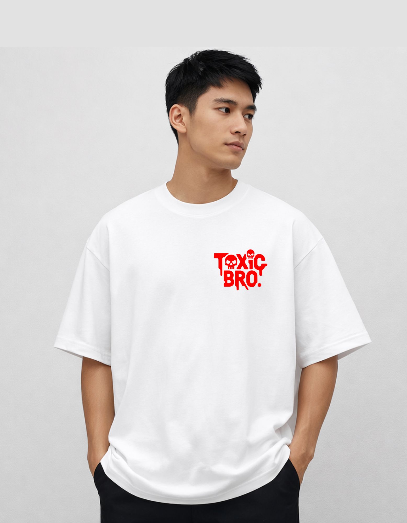 Toxic Bro Printed Oversized Drop Shoulder T-Shirt | 180 GSM Bio Wash Cotton | Trendy Streetwear