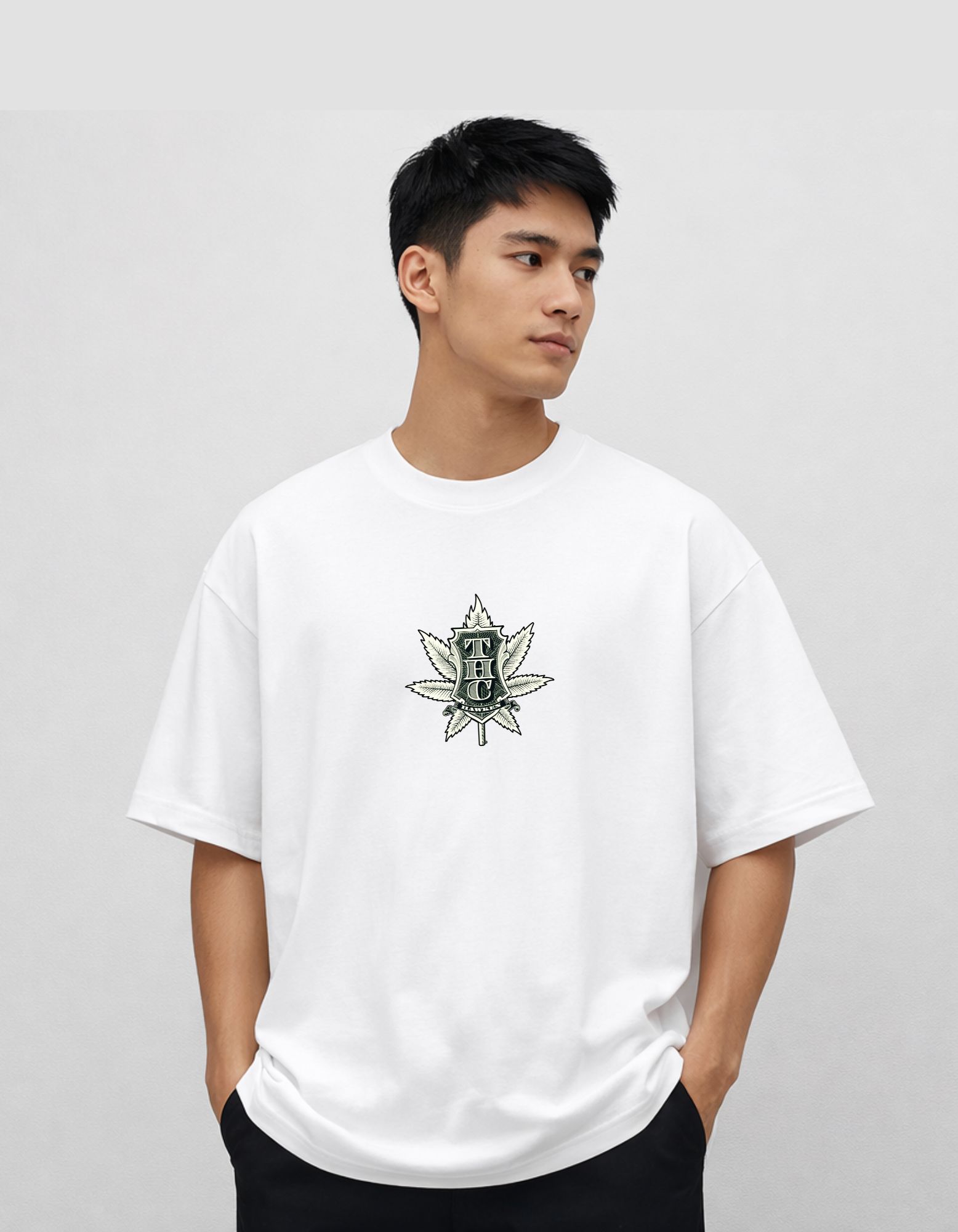 THC Printed Oversized T-Shirt 180 GSM Biowash Cotton | Drop Shoulder Graphic Tee for Men | Hoffbuddy