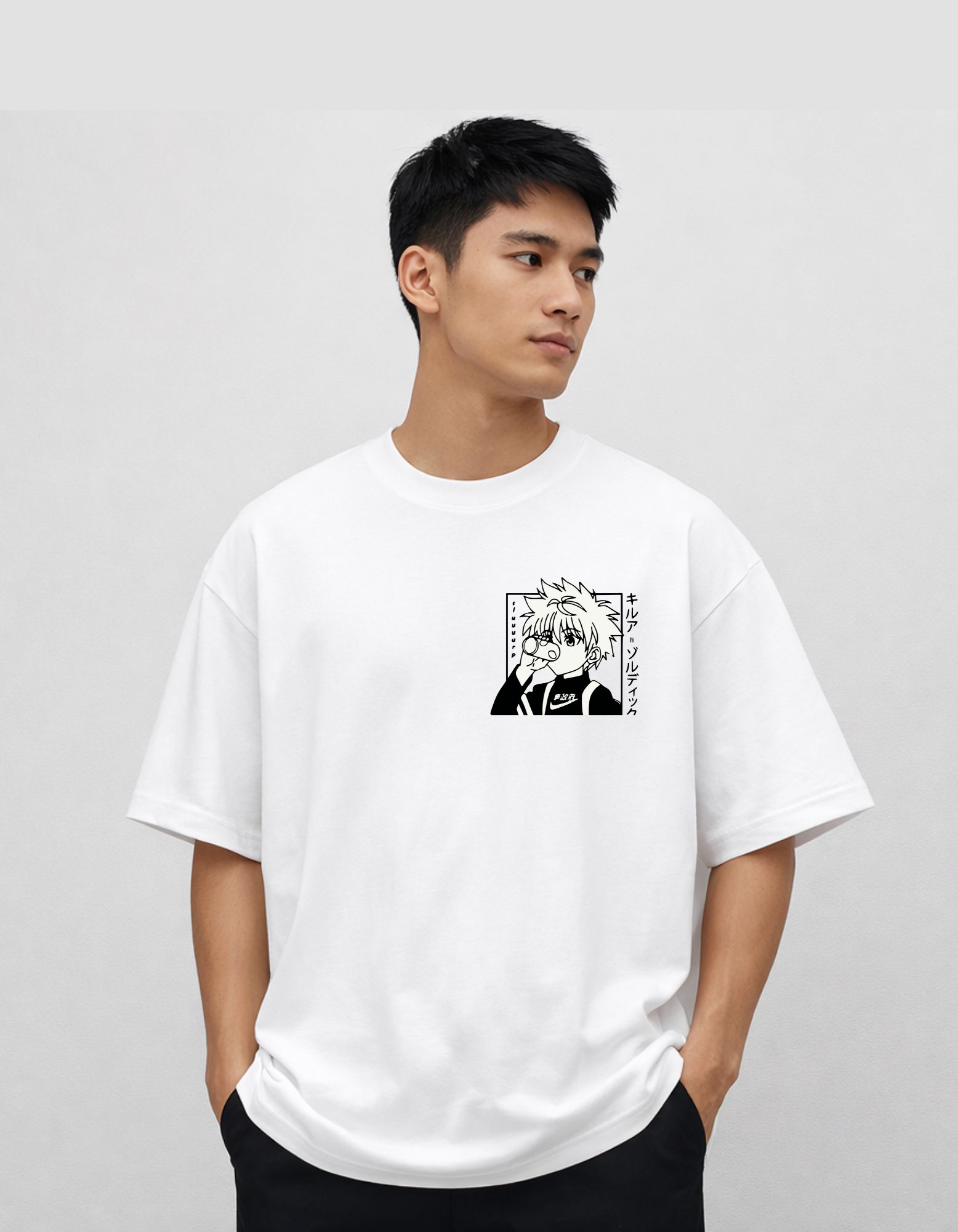 Hunter X Printed Oversized T-Shirt 180 GSM Biowash Cotton | Drop Shoulder Anime Graphic Tee for Men | Hoffbuddy