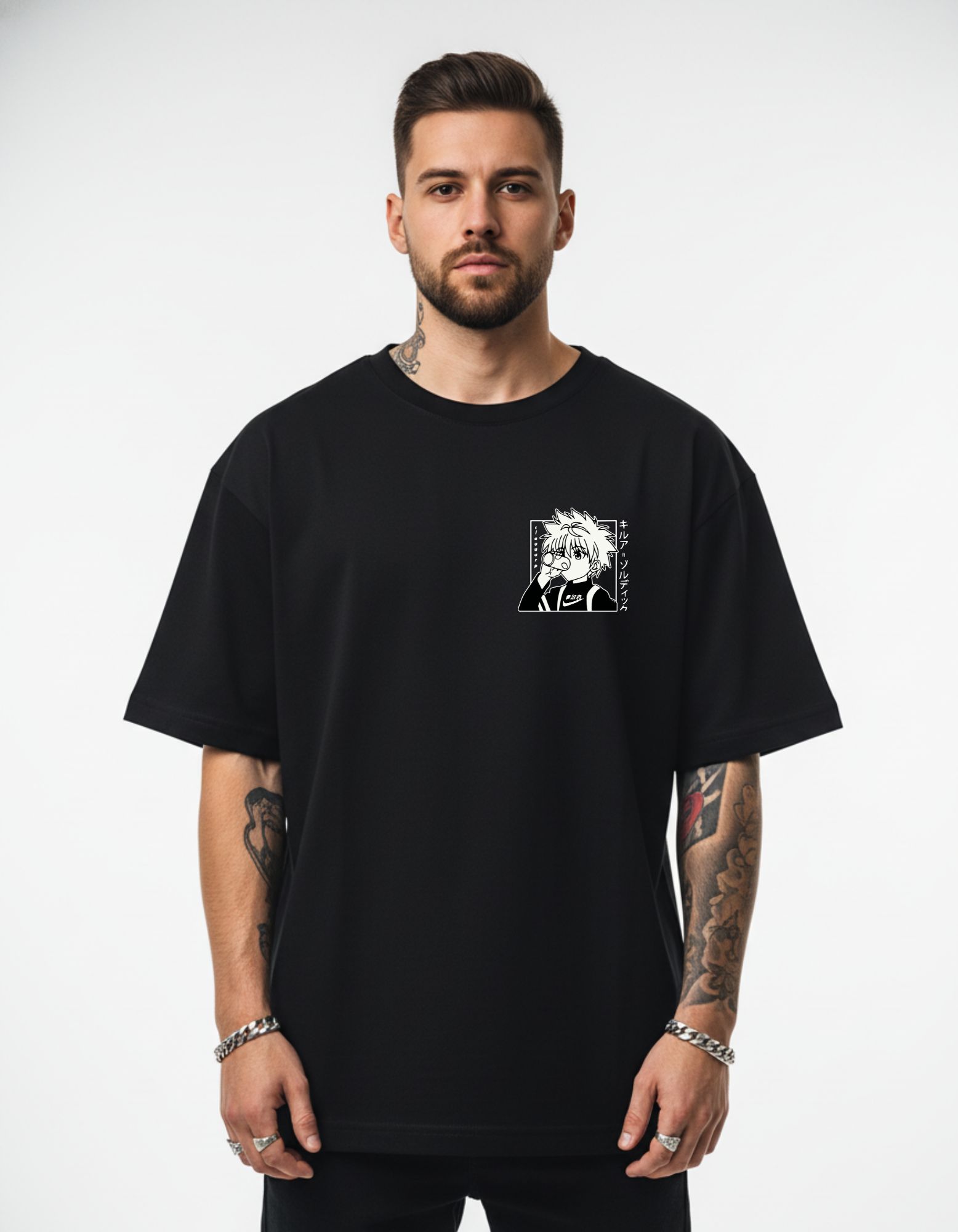 Hunter X Printed Oversized T-Shirt 180 GSM Biowash Cotton | Drop Shoulder Anime Graphic Tee for Men | Hoffbuddy