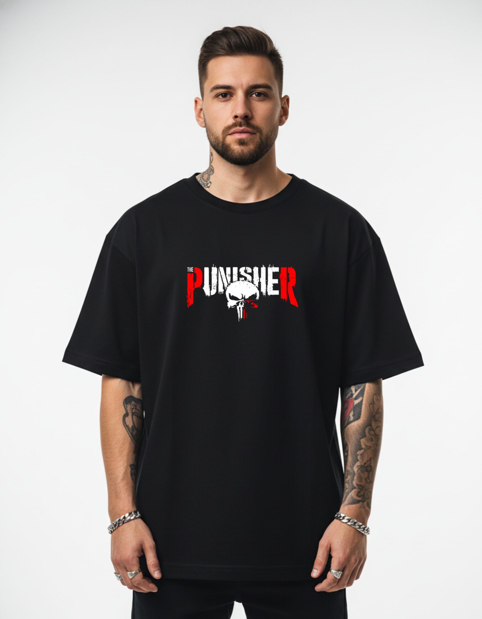 Punisher Printed Oversized Drop Shoulder T-Shirt | 180 GSM Bio Wash Cotton | Premium Streetwear