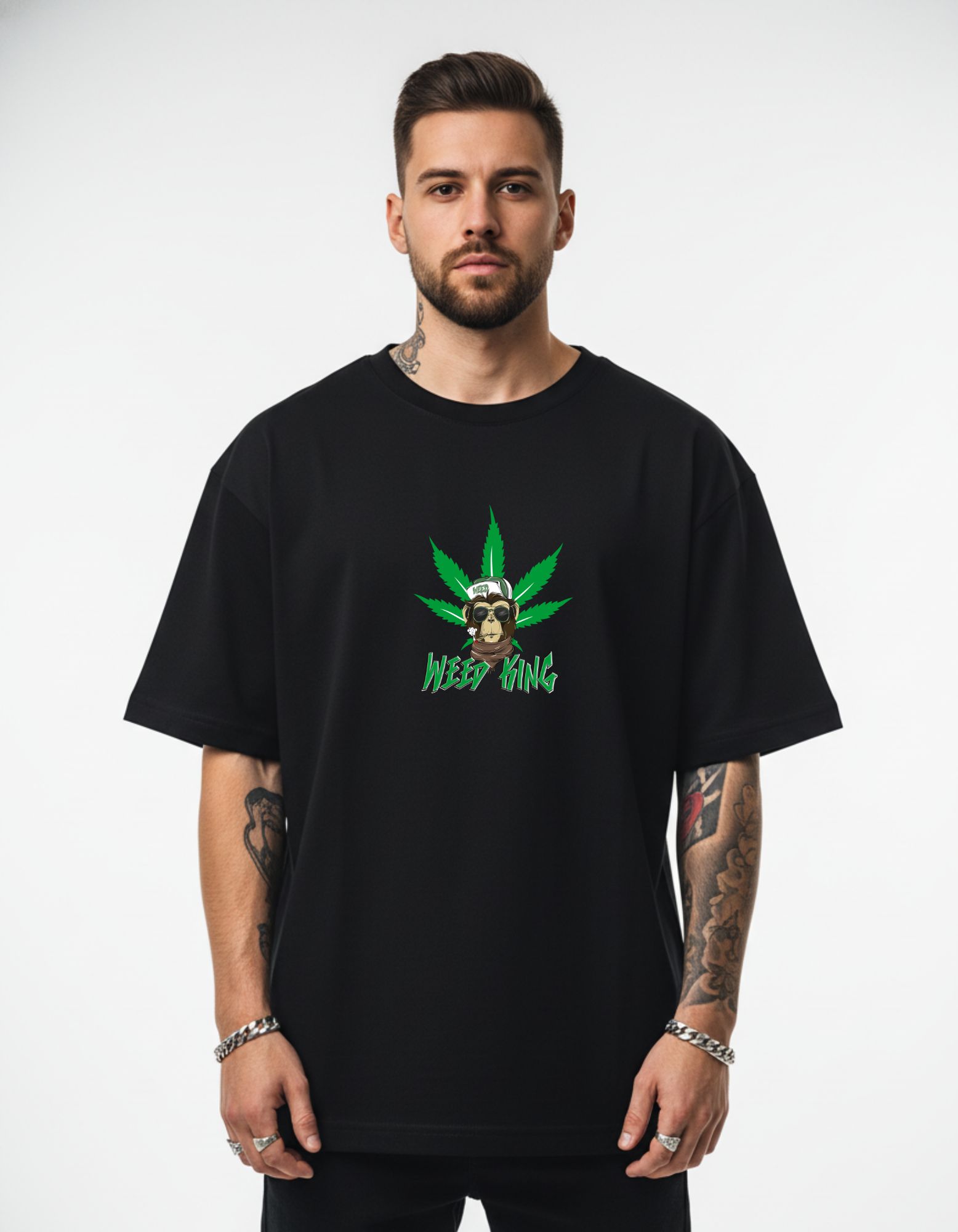 Mr King Printed Oversized T-Shirt 180 GSM Cotton | Drop Shoulder Graphic Tee for Men | Hoffbuddy