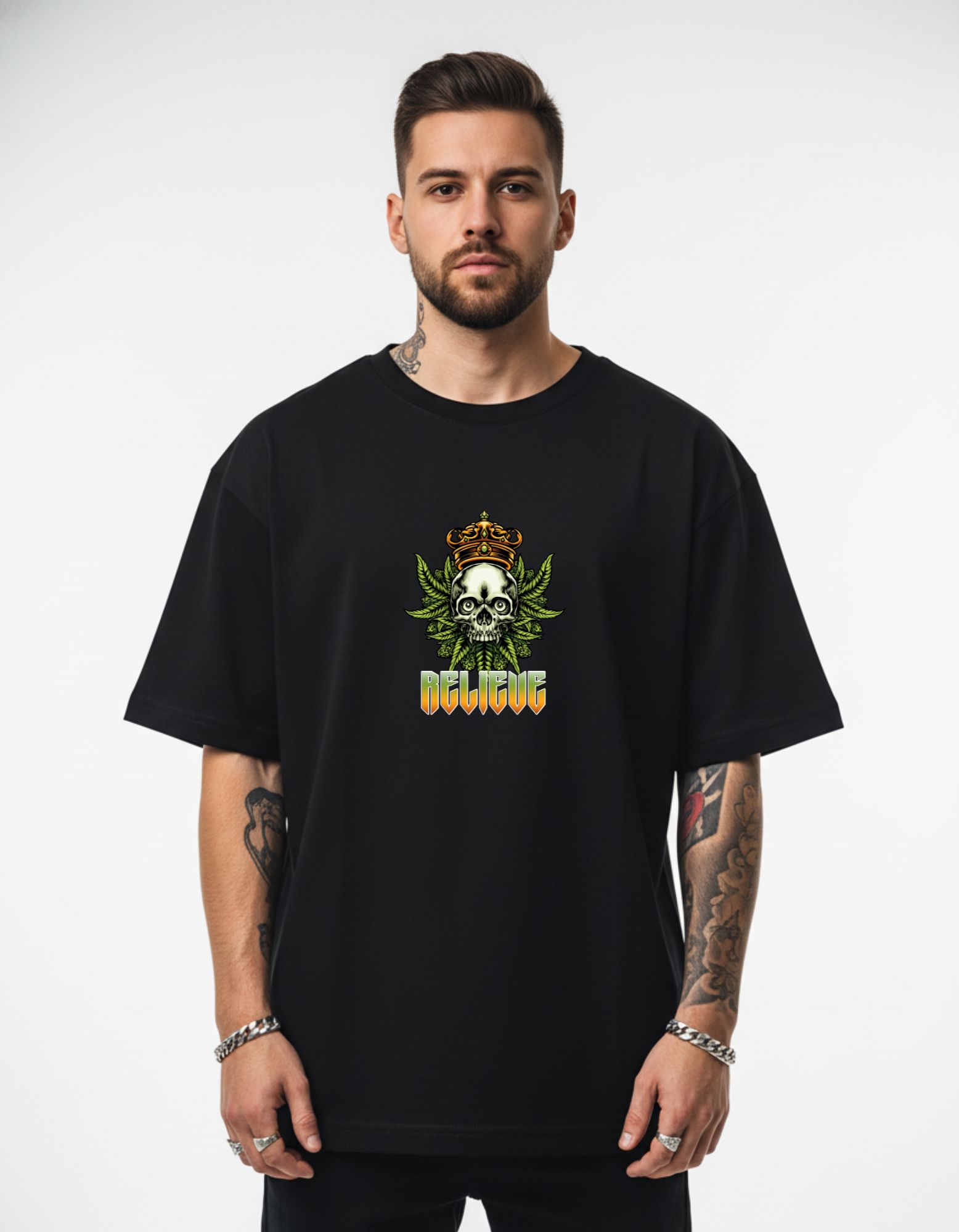 Relive Printed Oversized T-Shirt 180 GSM Cotton | Drop Shoulder Graphic Tee for Men | Hoffbuddy