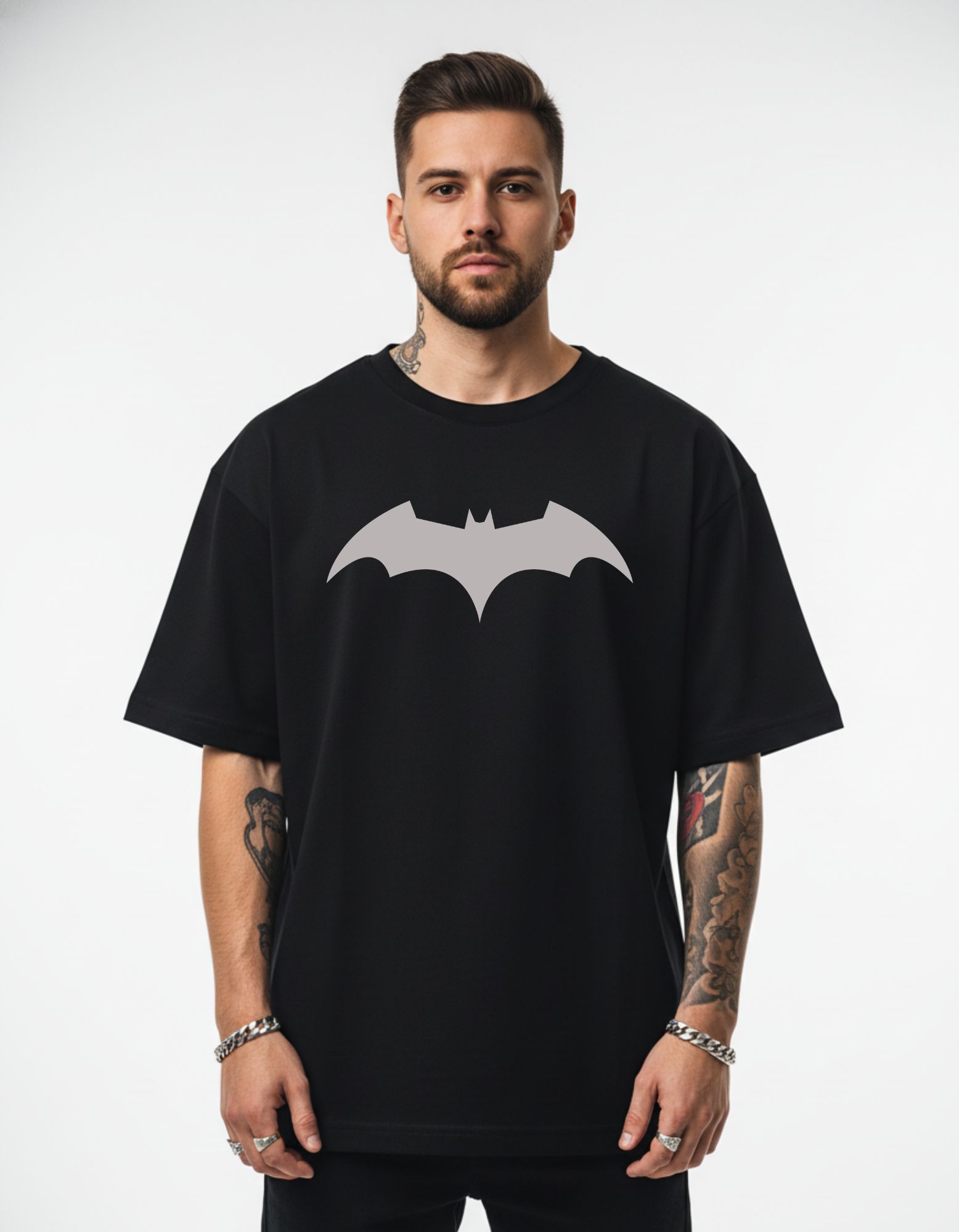 Batman Printed Oversized T-Shirt 180 GSM Cotton | Drop Shoulder Superhero Graphic Tee for Men | Hoffbuddy