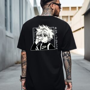Hunter X Printed Oversized T-Shirt 180 GSM Biowash Cotton | Drop Shoulder Anime Graphic Tee for Men | Hoffbuddy