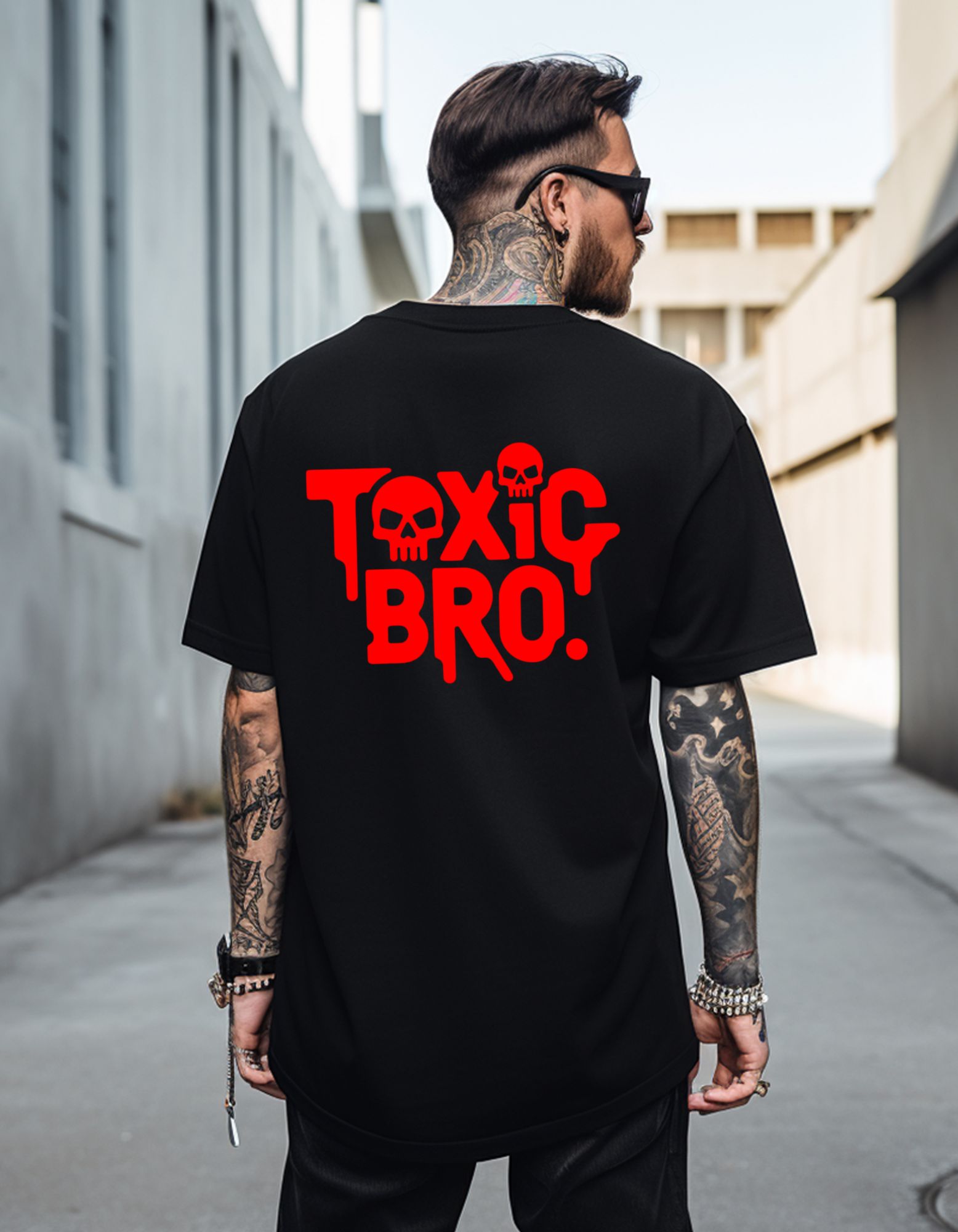 Toxic Bro Printed Oversized Drop Shoulder T-Shirt | 180 GSM Bio Wash Cotton | Trendy Streetwear
