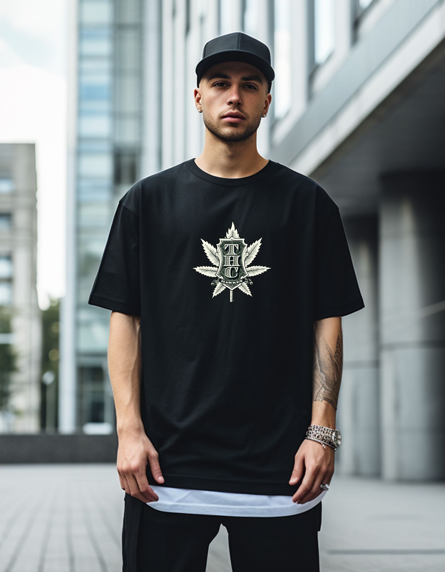 THC Printed Oversized T-Shirt 180 GSM Biowash Cotton | Drop Shoulder Graphic Tee for Men | Hoffbuddy