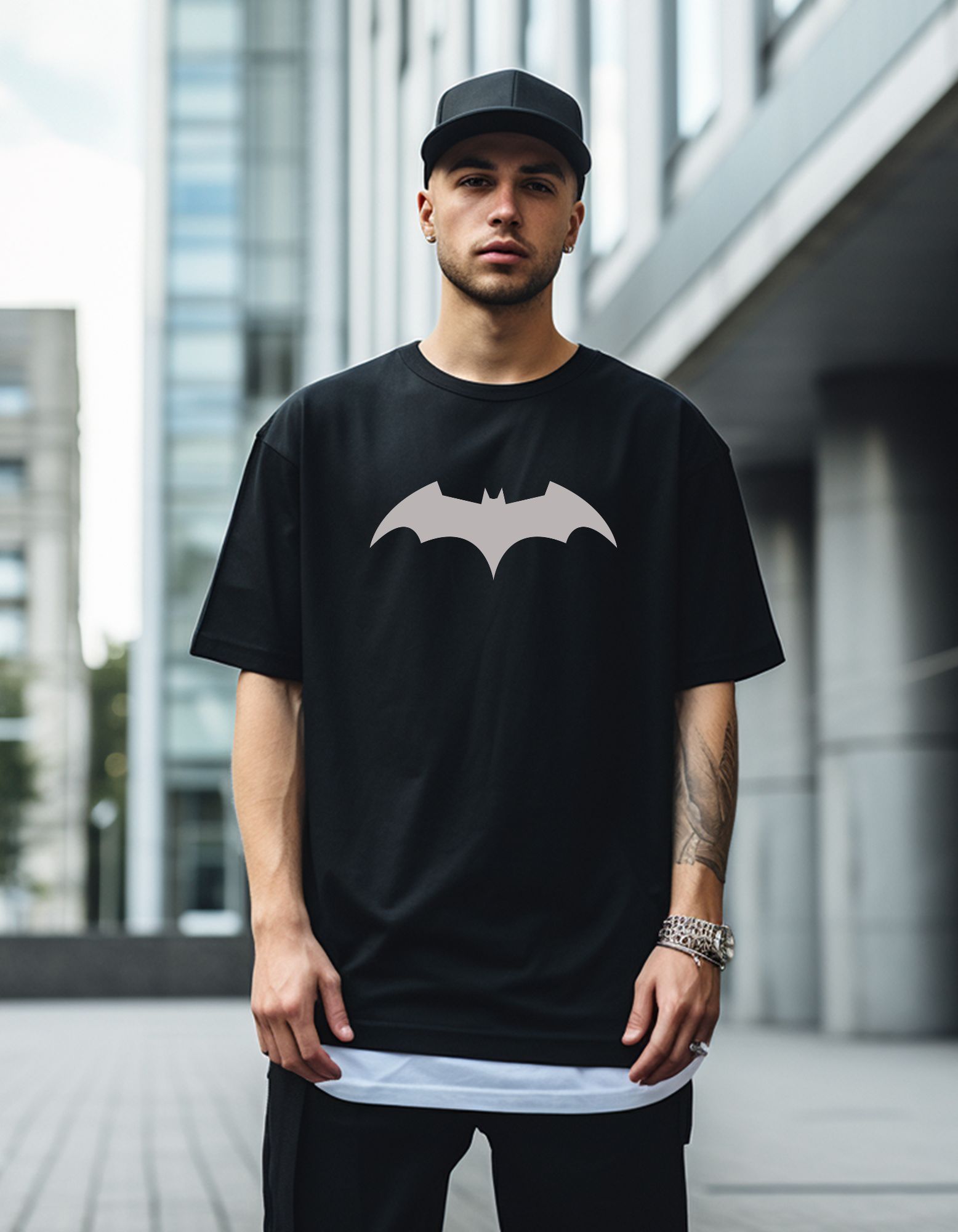 Batman Printed Oversized T-Shirt 180 GSM Cotton | Drop Shoulder Superhero Graphic Tee for Men | Hoffbuddy