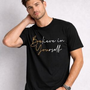 Relax Fit BELIEVE IN YOUR SELF Typography Printed T-Shirt 180 GSM Sinker Cotton Biowash | Premium Graphic Tee for Men | Hoffbuddy