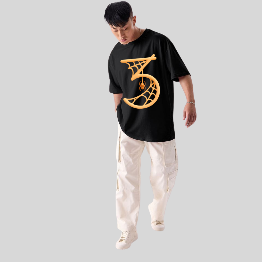 Men’s Oversized Black T-Shirt with Gothic Cross Back Print – Premium Cotton Streetwear | Baggy Fit Graphic Printed T Shirt for Men