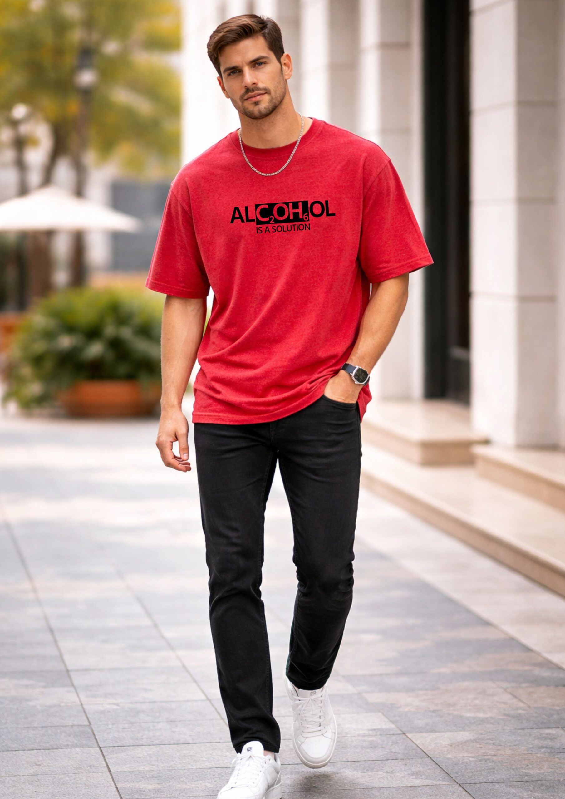 Men’s Oversized Alcohol Printed 240 GSM Acid Wash T-Shirt – Premium Cotton Streetwear | Baggy Fit Graphic Tee for Men