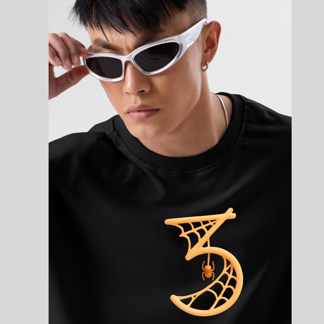 Men’s Oversized Black T-Shirt with Gothic Cross Back Print – Premium Cotton Streetwear | Baggy Fit Graphic Printed T Shirt for Men