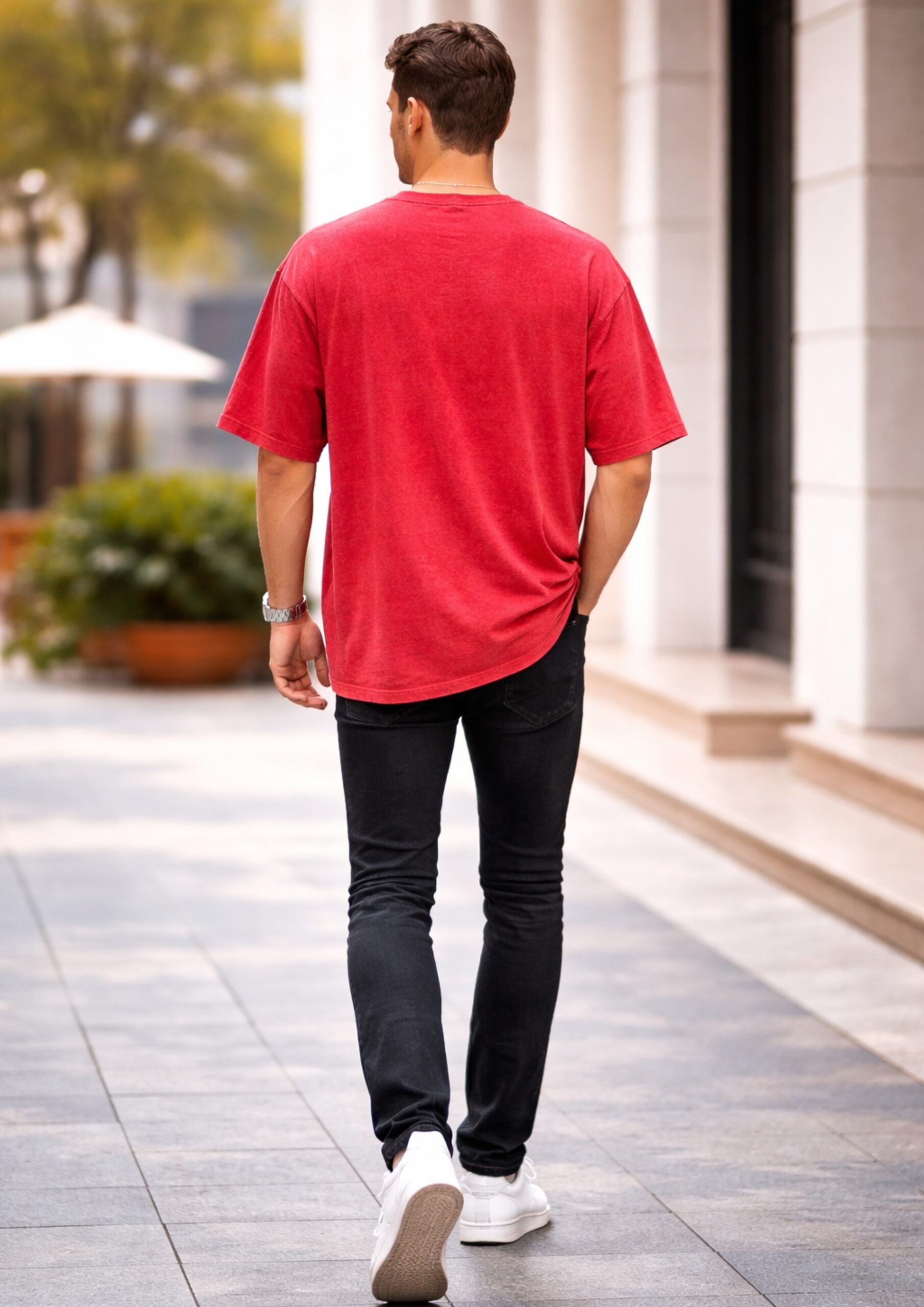 Batman Printed Red Acid Wash Oversized T-Shirt for Men | 240 GSM Heavyweight Cotton | Bio-Wash Premium Streetwear | Drop Shoulder Baggy Fit