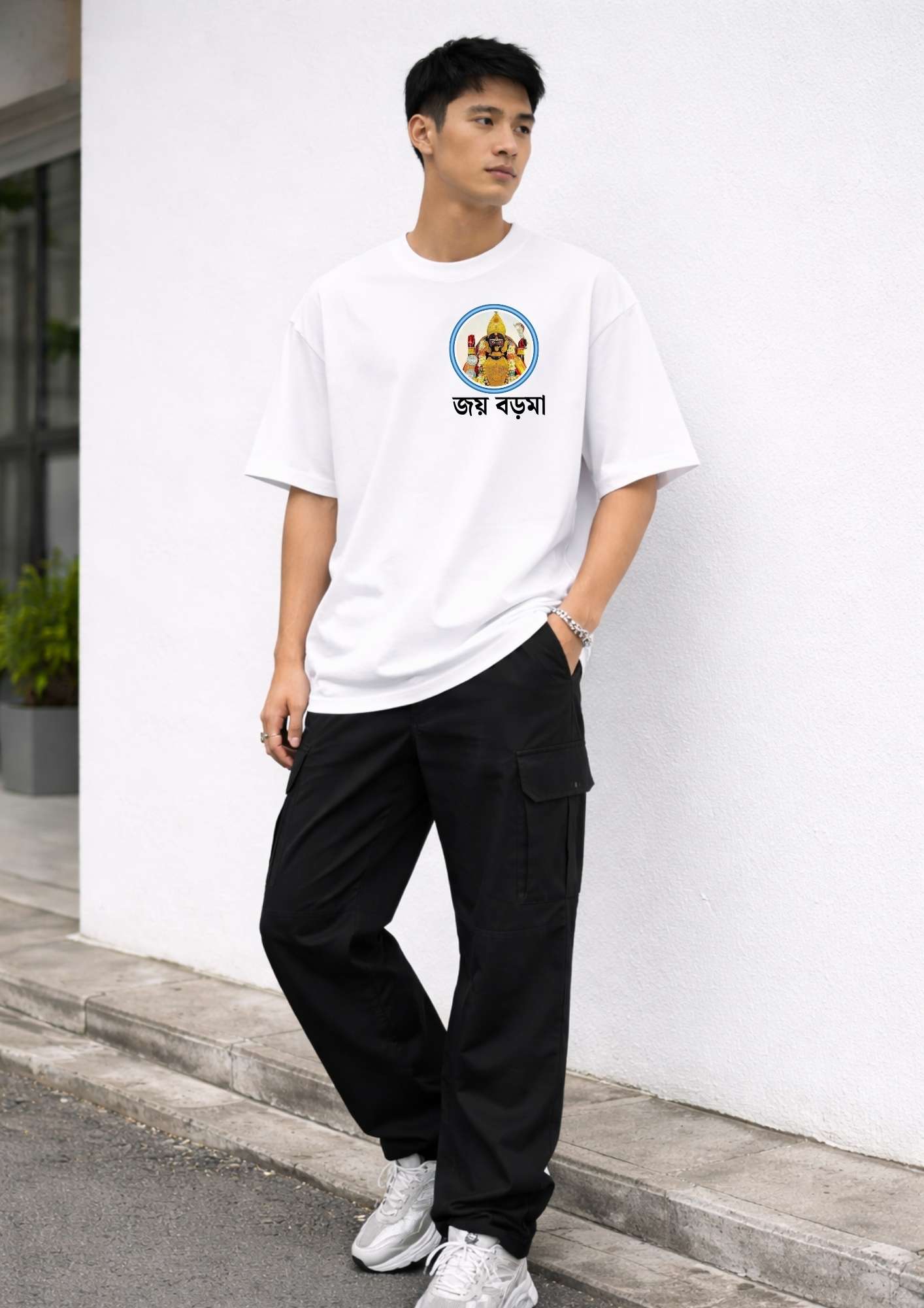 Men’s Oversized 240 GSM Adiyogi Printed T-Shirt – Premium Cotton Baggy Fit Streetwear | Graphic Shiva Print Round Neck Tee