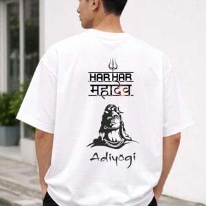 Men’s Oversized 240 GSM Adiyogi Printed T-Shirt – Premium Cotton Baggy Fit Streetwear | Graphic Shiva Print Round Neck Tee