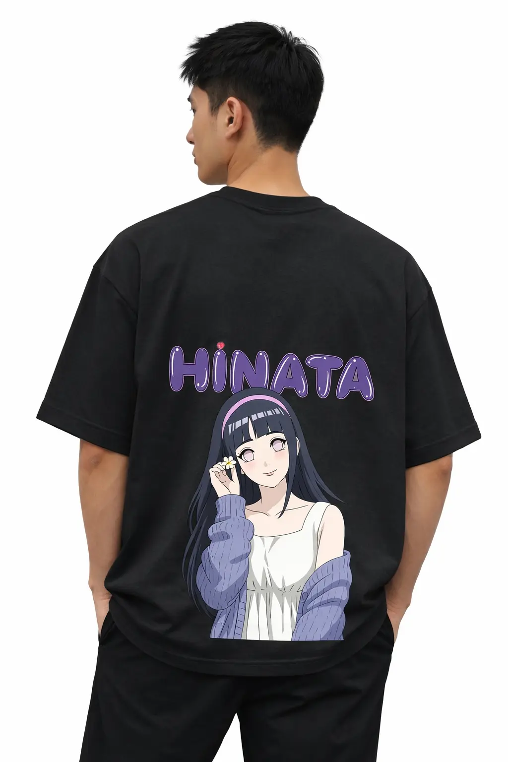 Men’s Oversized HINATA Printed 180 GSM Cotton T-Shirt – Premium Quality Round Neck Casual Graphic Tee | Soft & Breathable Streetwear