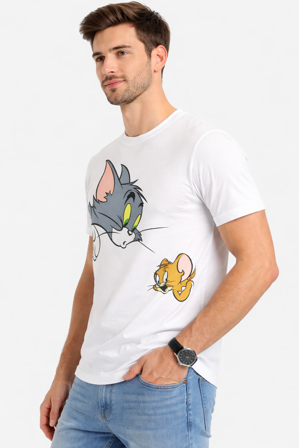 Men’s Bio wash 100% Cotton T-Shirt with Tom & Jerry Print – Premium Cotton Streetwear | Regular Fit Fit Graphic Printed T Shirt for Men