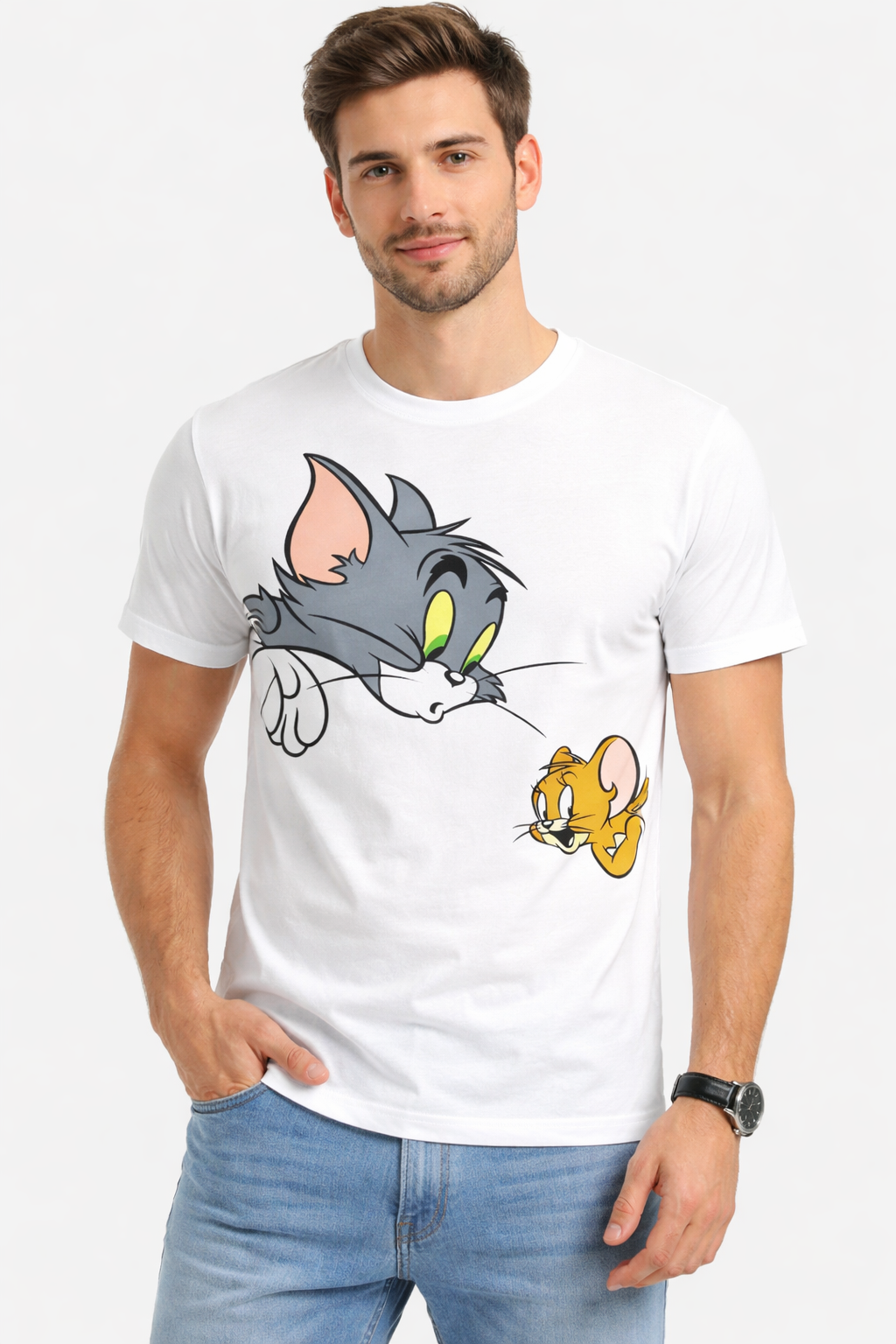 Men’s Bio wash 100% Cotton T-Shirt with Tom & Jerry Print – Premium Cotton Streetwear | Regular Fit Fit Graphic Printed T Shirt for Men